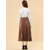 imageAllegra K Women Pleated Skirt Midi Length Elastic High Waisted A Line Metallic Shirring Party SkirtsBrown