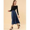 imageAllegra K Women Pleated Skirt Midi Length Elastic High Waisted A Line Metallic Shirring Party SkirtsDark Blue