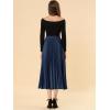 imageAllegra K Women Pleated Skirt Midi Length Elastic High Waisted A Line Metallic Shirring Party SkirtsDark Blue