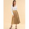 imageAllegra K Women Pleated Skirt Midi Length Elastic High Waisted A Line Metallic Shirring Party SkirtsGold