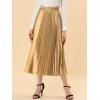 imageAllegra K Women Pleated Skirt Midi Length Elastic High Waisted A Line Metallic Shirring Party SkirtsGold