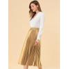 imageAllegra K Women Pleated Skirt Midi Length Elastic High Waisted A Line Metallic Shirring Party SkirtsGold