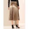imageAllegra K Women Pleated Skirt Midi Length Elastic High Waisted A Line Metallic Shirring Party SkirtsGoldbrown