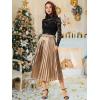 imageAllegra K Women Pleated Skirt Midi Length Elastic High Waisted A Line Metallic Shirring Party SkirtsGoldbrown