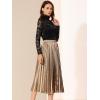 imageAllegra K Women Pleated Skirt Midi Length Elastic High Waisted A Line Metallic Shirring Party SkirtsGoldbrown