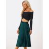 imageAllegra K Women Pleated Skirt Midi Length Elastic High Waisted A Line Metallic Shirring Party SkirtsGreens