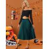 imageAllegra K Women Pleated Skirt Midi Length Elastic High Waisted A Line Metallic Shirring Party SkirtsGreens