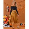 imageAllegra K Women Pleated Skirt Midi Length Elastic High Waisted A Line Metallic Shirring Party SkirtsOrange