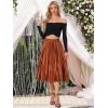 imageAllegra K Women Pleated Skirt Midi Length Elastic High Waisted A Line Metallic Shirring Party SkirtsOrange Coffee
