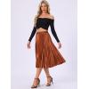 imageAllegra K Women Pleated Skirt Midi Length Elastic High Waisted A Line Metallic Shirring Party SkirtsOrange Coffee
