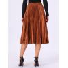 imageAllegra K Women Pleated Skirt Midi Length Elastic High Waisted A Line Metallic Shirring Party SkirtsOrange Coffee