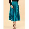 imageAllegra K Women Pleated Skirt Midi Length Elastic High Waisted A Line Metallic Shirring Party SkirtsPeacock Blue