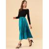 imageAllegra K Women Pleated Skirt Midi Length Elastic High Waisted A Line Metallic Shirring Party SkirtsPeacock Blue