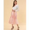 imageAllegra K Women Pleated Skirt Midi Length Elastic High Waisted A Line Metallic Shirring Party SkirtsPink