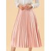 imageAllegra K Women Pleated Skirt Midi Length Elastic High Waisted A Line Metallic Shirring Party SkirtsPink