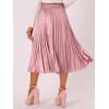 imageAllegra K Women Pleated Skirt Midi Length Elastic High Waisted A Line Metallic Shirring Party SkirtsPink1