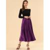 imageAllegra K Women Pleated Skirt Midi Length Elastic High Waisted A Line Metallic Shirring Party SkirtsPurple