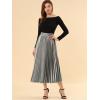 imageAllegra K Women Pleated Skirt Midi Length Elastic High Waisted A Line Metallic Shirring Party SkirtsSilver Grey