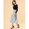 imageAllegra K Women Pleated Skirt Midi Length Elastic High Waisted A Line Metallic Shirring Party SkirtsSilver Tone