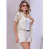 imageAllegra K Womens Beach Cover Up Button Down Short Sleeve Crochet Hollow Out Summer OutfitsApricot