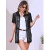 imageAllegra K Womens Beach Cover Up Button Down Short Sleeve Crochet Hollow Out Summer OutfitsBlack