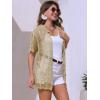 imageAllegra K Womens Beach Cover Up Button Down Short Sleeve Crochet Hollow Out Summer OutfitsKhaki