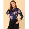 imageAllegra K Womens Bomber Jacket Satin Long Sleeve Zipper Floral Print Casual Fall Coat with Pocket Winter OutwearDark Blue
