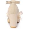 imageAllegra K Womens Bow Heels Closed Toe Chunky Heel Pumps SandalsBeige
