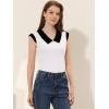 imageAllegra K Womens Casual Contrast Collar Cuff Top Stretchy Cap Sleeve TshirtWhite