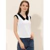 imageAllegra K Womens Casual Contrast Collar Cuff Top Stretchy Cap Sleeve TshirtWhite