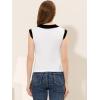 imageAllegra K Womens Casual Contrast Collar Cuff Top Stretchy Cap Sleeve TshirtWhite