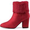 imageAllegra K Womens Christmas Faux Fur Chunky Heel Ankle BootsRed