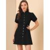 imageAllegra K Womens Denim Dress Button Down Pockets Puff Sleeve Collared Jean DressesBlack