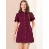 imageAllegra K Womens Denim Dress Button Down Pockets Puff Sleeve Collared Jean DressesBurgundy