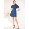 imageAllegra K Womens Denim Dress Button Down Pockets Puff Sleeve Collared Jean DressesDark Blue