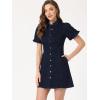 imageAllegra K Womens Denim Dress Button Down Pockets Puff Sleeve Collared Jean DressesDeep Blue