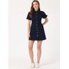 imageAllegra K Womens Denim Dress Button Down Pockets Puff Sleeve Collared Jean DressesDeep Blue