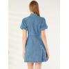 imageAllegra K Womens Denim Dress Button Down Pockets Puff Sleeve Collared Jean DressesLight Blue