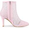 imageAllegra K Womens Floral Embroidered Stiletto Heels Lace Ankle BootsPink