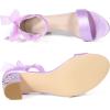 imageAllegra K Womens Floral Heels Satin Lace Up Chunky Heel SandalsPurple