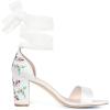 imageAllegra K Womens Floral Heels Satin Lace Up Chunky Heel SandalsWhite