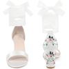 imageAllegra K Womens Floral Heels Satin Lace Up Chunky Heel SandalsWhite