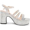 imageAllegra K Womens Glitter Sparkly Strappy Platform Chunky Heels SandalsGlitter Silver