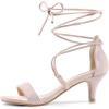 imageAllegra K Womens Kitten Heel Lace Up Open Toe SandalsBeige Pink