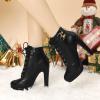 imageAllegra K Womens Lace Up Strap Platform Block Heels Ankle BootsBlack