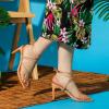 imageAllegra K Womens Lace Up Strappy Block High Heel SandalsNude
