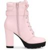 imageAllegra K Womens Platform Ankle Boots Lace Up Block Heels Combat BootsPink