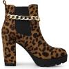 imageAllegra K Womens Platform Gold Chain Chunky High Heel Chelsea Ankle BootsLeopard