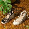 imageAllegra K Womens Platform Square Toe Lace Up Espadrilles Heels Wedge SandalsWhite