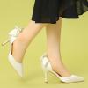 imageAllegra K Womens Pointed Toe Bow Satin Stiletto Heels PumpsWhite